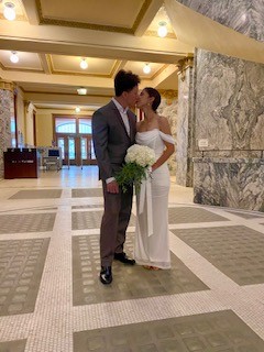 Intimate wedding vows inside 1910 courthouse